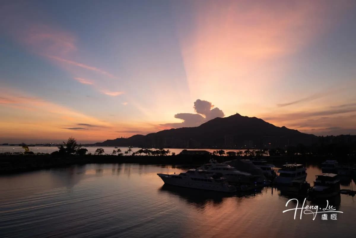 Golden marina at sunset